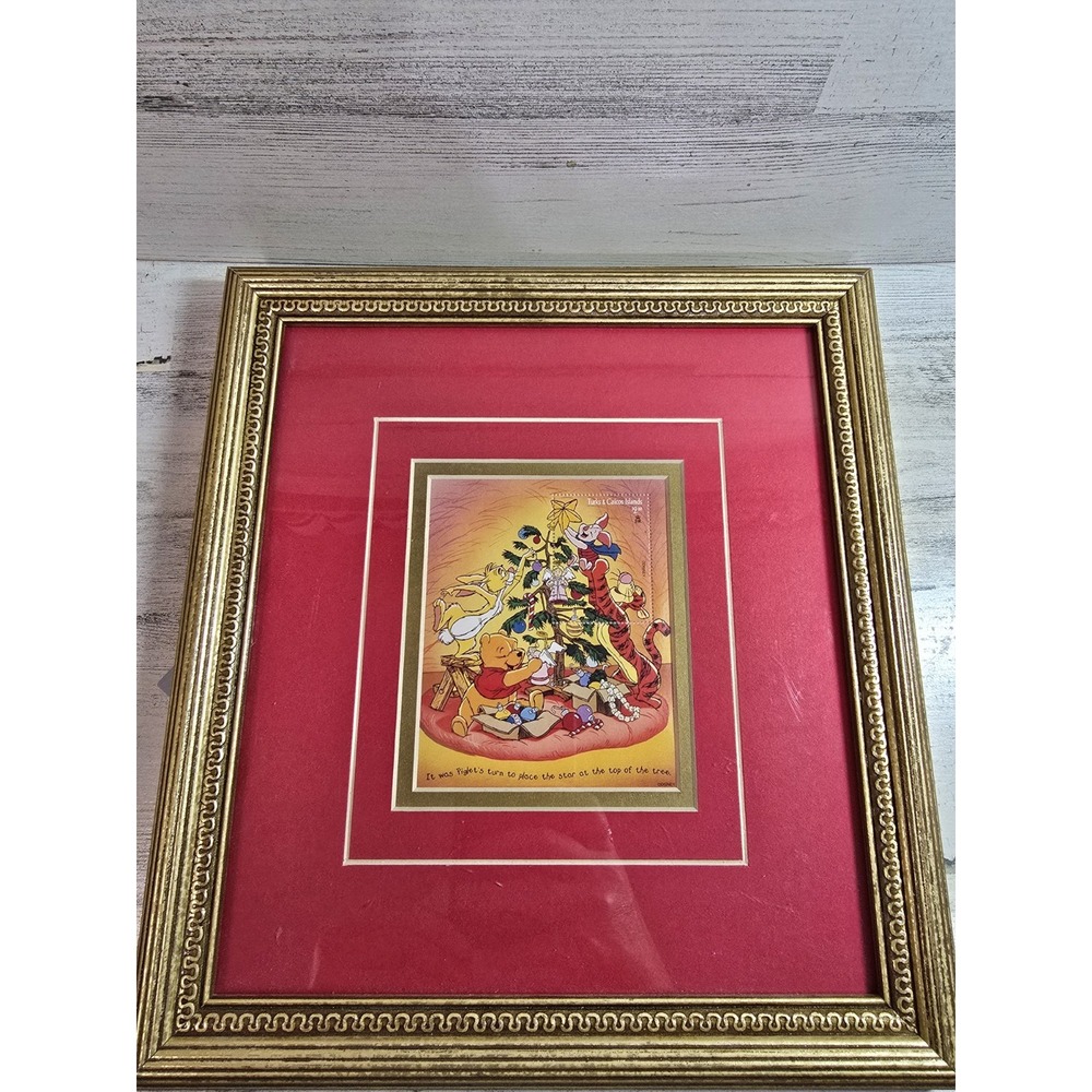 Disney Winnie the Pooh Friends Christmas Framed Stamp Art 1996 Turks‎ Caicos COA